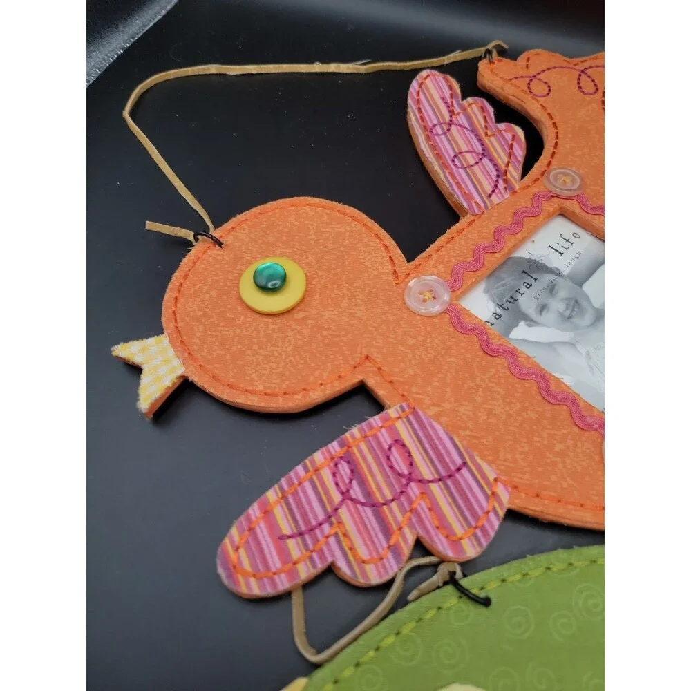 2 Natural Life Elephant & Bird Fabric Stitch Picture Frames Children’s Baby Room